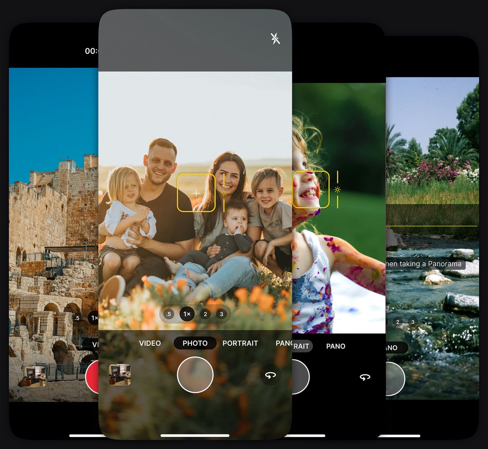 UP Phone camera modes: Video, Photo, Portrait and Panorama