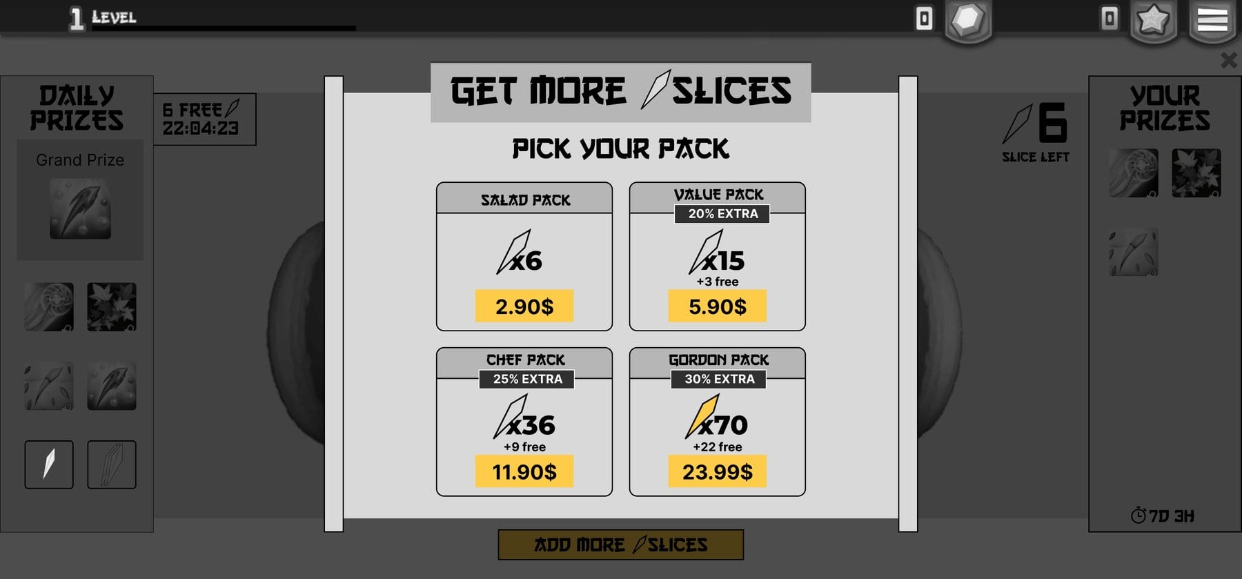 Get more slices purchase screen